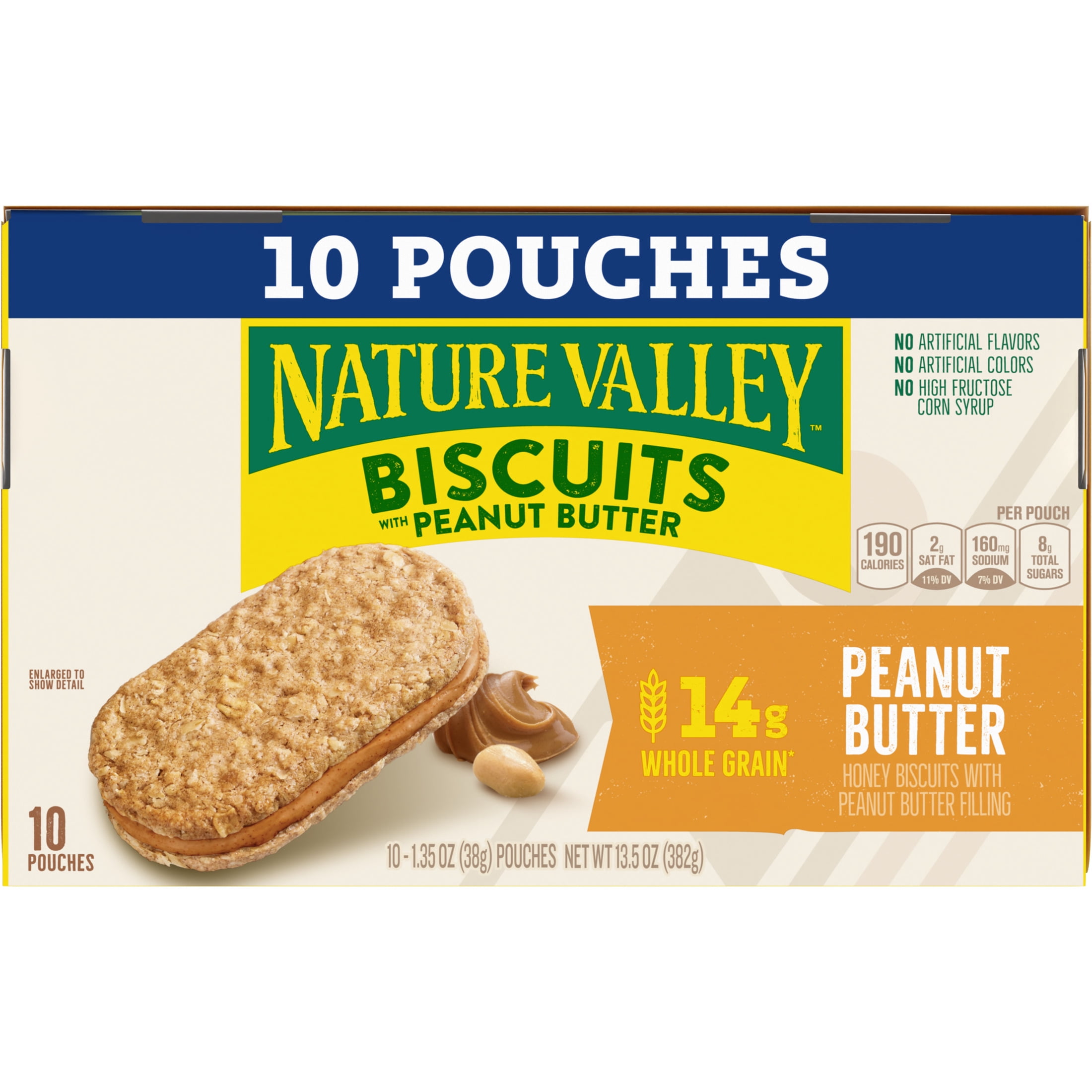 (6 pack) Nature Valley Biscuit Sandwiches, Peanut Butter, Snack Bars, 10 Bars, 13.5 oz