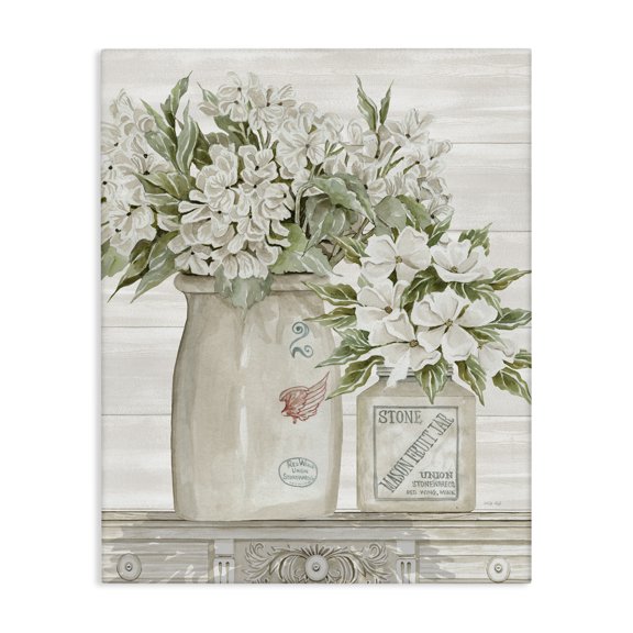 Stupell Industries Farmhouse Alluring White Floral Jars Canvas Art, 16 x 20, by Cindy Jacobs