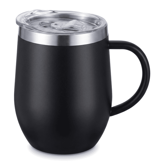 12oz Insulated Coffee Mug with Handle – Stainless Steel Double Wall Vacuum Travel Mug Tumbler with Sliding Lid, Thermal Coffee Cup for Hot & Cold Drinks