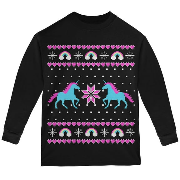 Old Glory Unicorn Rainbow Ugly Christmas Sweater Youth Long Sleeve T Shirt