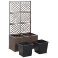 thumbnail image 4 of vidaXL Trellis Raised Bed with 2 Pots 22.8" x 11.8" x 42.1" Poly Rattan Brown Planter, 4 of 7