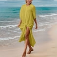 thumbnail image 2 of Women Beach Coverup Shirts Button Down Sun Protection Solid Bikini Cardigan Plus Size Swimwear Cover Up Holiday Beach Casual Lightweight Bathing Suit, 2 of 7