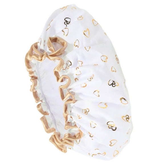 Vocoste 1 Pc Women Double Layer Heart-shaped Shower Cap for Bathroom Vacation White Polyester Cotton PEVA