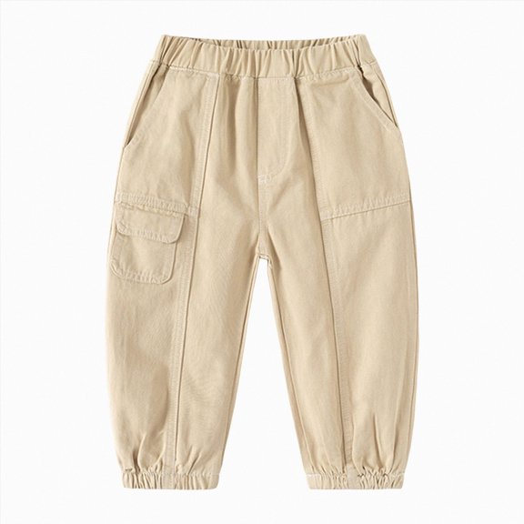 3-4T Toddler Cargo Jogger Pants Contrast Stitch,Kids Spring Fall Elastic Waist Cotton Twill Multi Pocket Loose Casual Workwear Trousers for 3T 4T 5T 6T 8T 9T Boys Girls,Beige