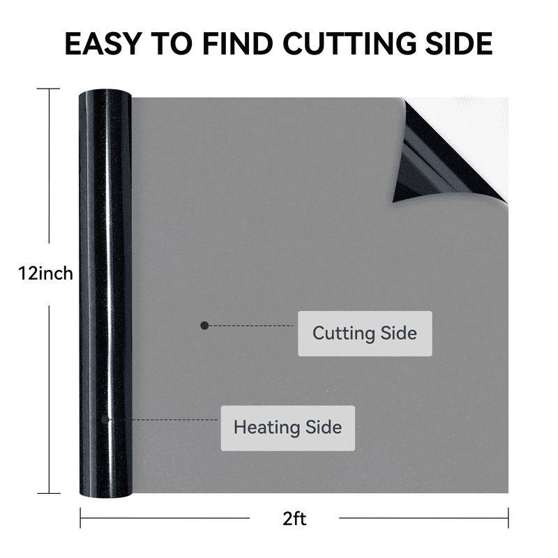 HTVRONT Glitter HTV Vinyl Roll - 12" x 2ft for All Cutting Machines, Easy to Cut & Weed & Transfer-Black