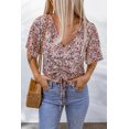 thumbnail image 1 of POGLIP Blouse à Nouer Florale Multicolore pour Femmes Centre V Cou, 1 of 6