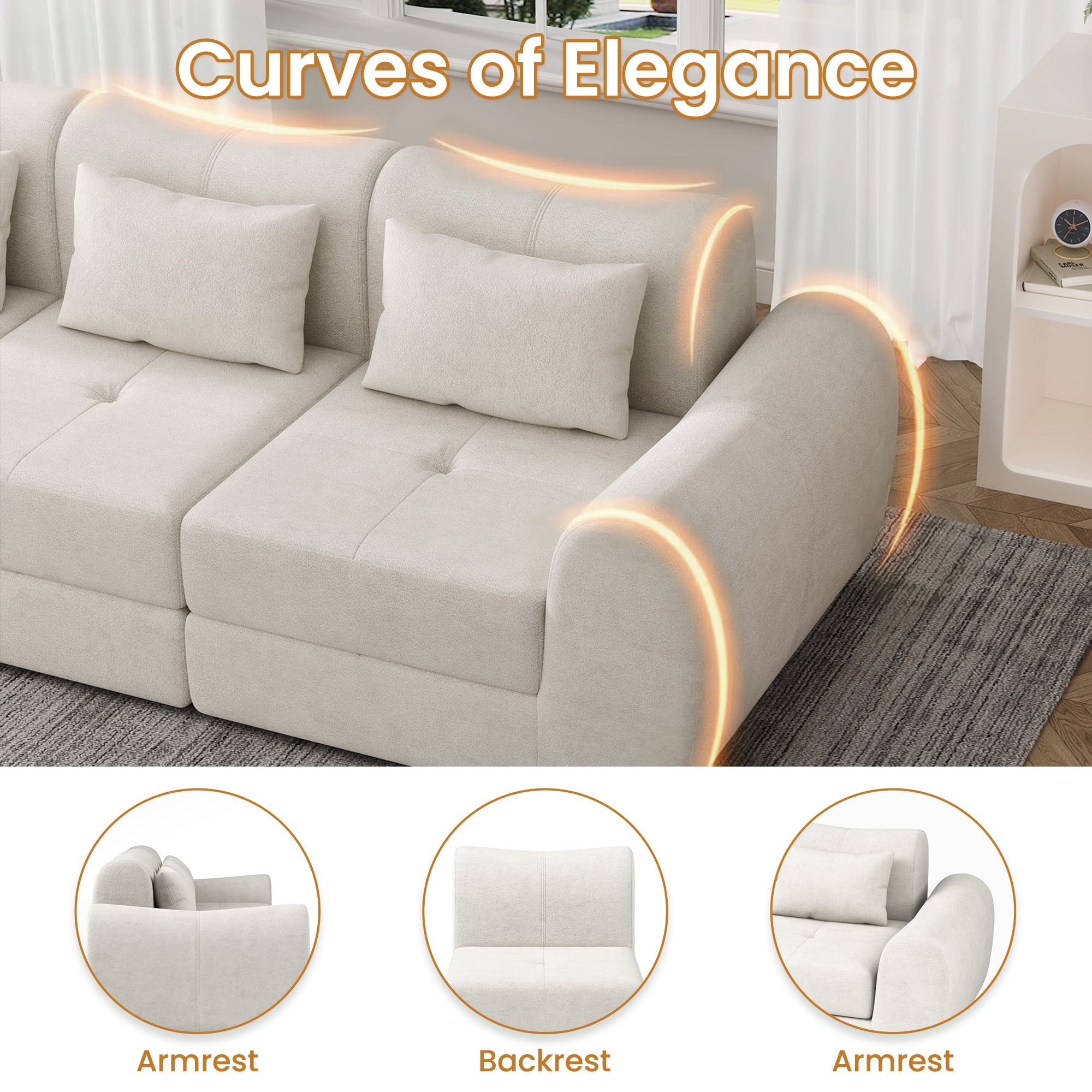 102" Cloud Sofa, 4-in-1 Folding Sofa Bed, Floor-Standing Boneless Couch, Futon Sofa Bed for Living Room, Bedroom and Entertainment Room(White)