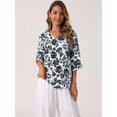 thumbnail image 4 of DARING DIVA Women's 3/4 Sleeve V Neck Boho Floral Button Decor Blouses M Black, 4 of 7