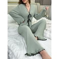 thumbnail image 4 of LWP Women's Pajama 2 Pieces Bowknot Set Casual Sleepwear Loungewear For Women V-Neck Long Sleeves with Pants, 4 of 11
