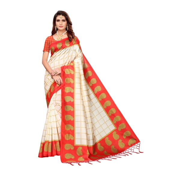 Multi color Mysore Silk saree/sari with running blouse For Women/Girls