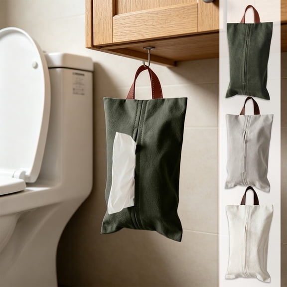 Dongrere Hanging Tissue Box Cover, Wall Mounted Napkin Holder, Portable Tissue Dispenser for Kitchen Bathroom Car Home Use, Green