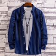 thumbnail image 2 of Mens Casual Button Down Shirts Long Sleeve Stripe Slim Fit Top Blouse Fashion Dress Shirts For Men Dark Blue L, 2 of 3