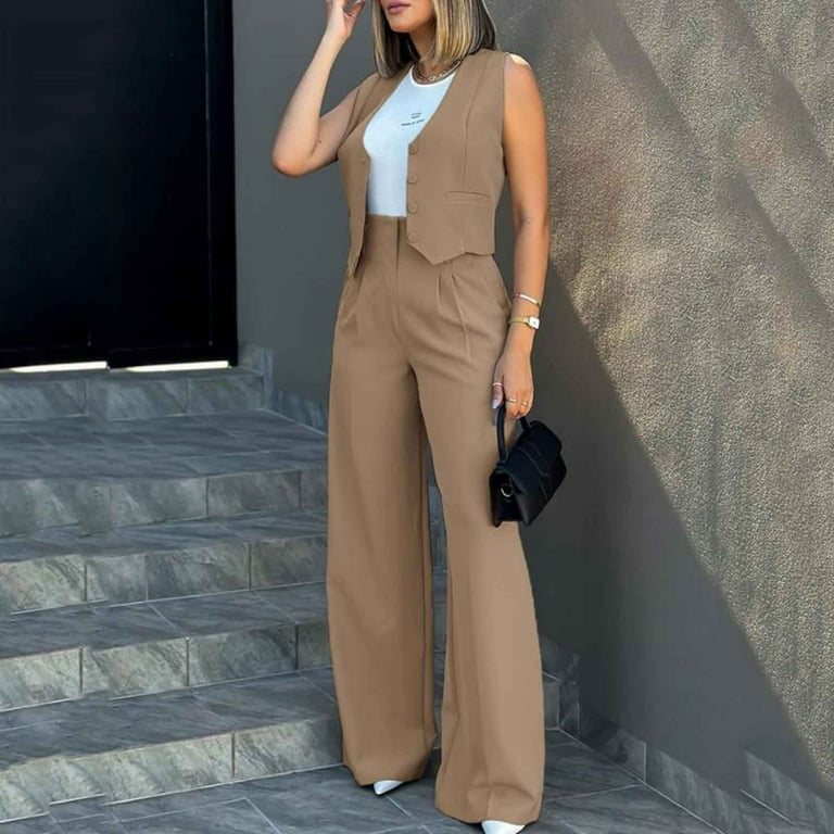 EHQJNJ Wide Leg Pant Set for Women Petite Womens Elegant Solid