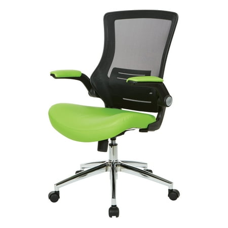 Office Star Products - Black Screen Back Manager's Chair with Faux Leather Seat and Padded Flip Arms with Silver Accents - Green