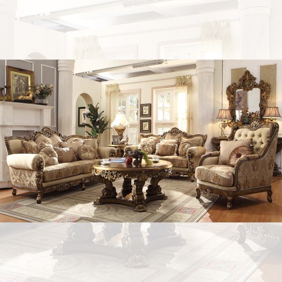 Traditional Met Ant Gold & Perfect Brown 3Pcs Sofa Set By Homey Design HD-506