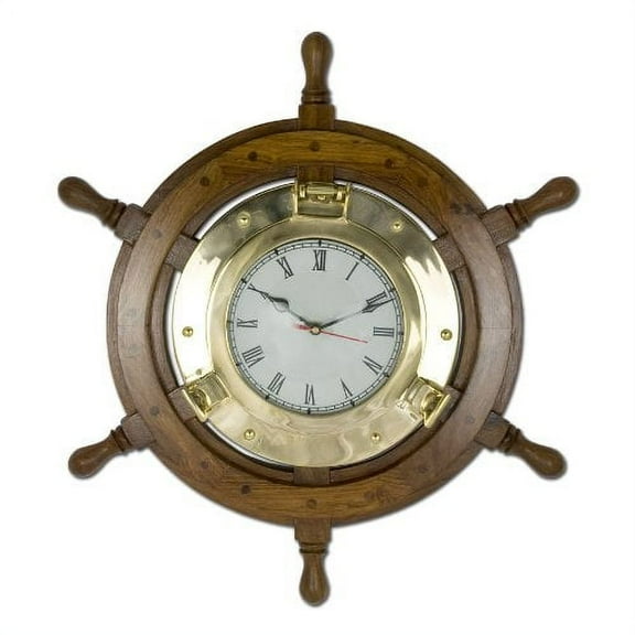 "Nagina International 18"" Nautical Ship Wheel with 8"" Porthole Clock -   Pirate Home Decor"