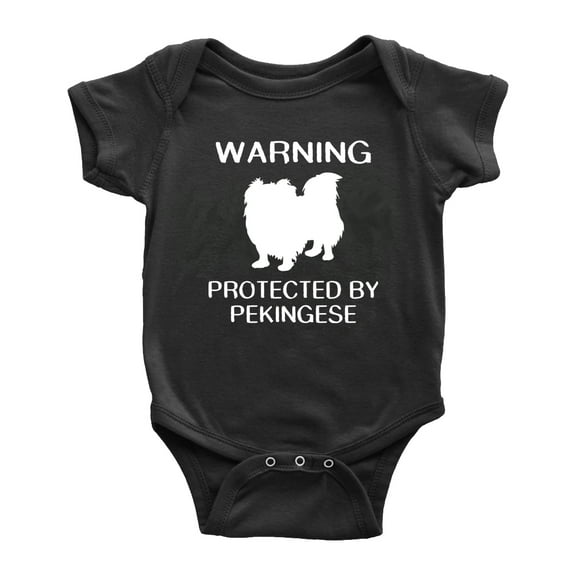 Warning: Protected by A Pekingese Dog Funny Baby Romperss Newborn Clothes (Black,18-24 Months)