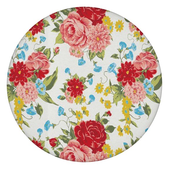 Floral Round Tablecloth with Elastic Fit, Allover Flower Design on Durable Polyester, Fits 44-52 Inch Table for Kitchen or Picnic