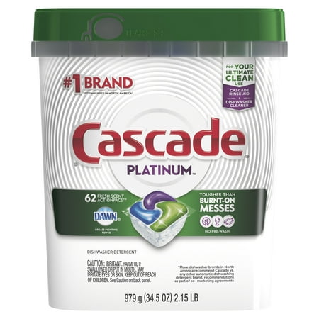- Cascade Platinum Dishwasher Detergent ActionPacs, Fresh Scent, 62 count