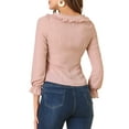 thumbnail image 3 of INSPIRE CHIC Women's Elegant Ruffle Square Neck Puff Long Sleeve Chiffon Blouse XS Grey Pink, 3 of 7