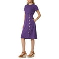 thumbnail image 4 of INSPIRE CHIC Robe à Col Ras du Cou pour Femme à Manches Courtes, Robe Midi Décontractée de Mariage, Violet, P, 4 of 4