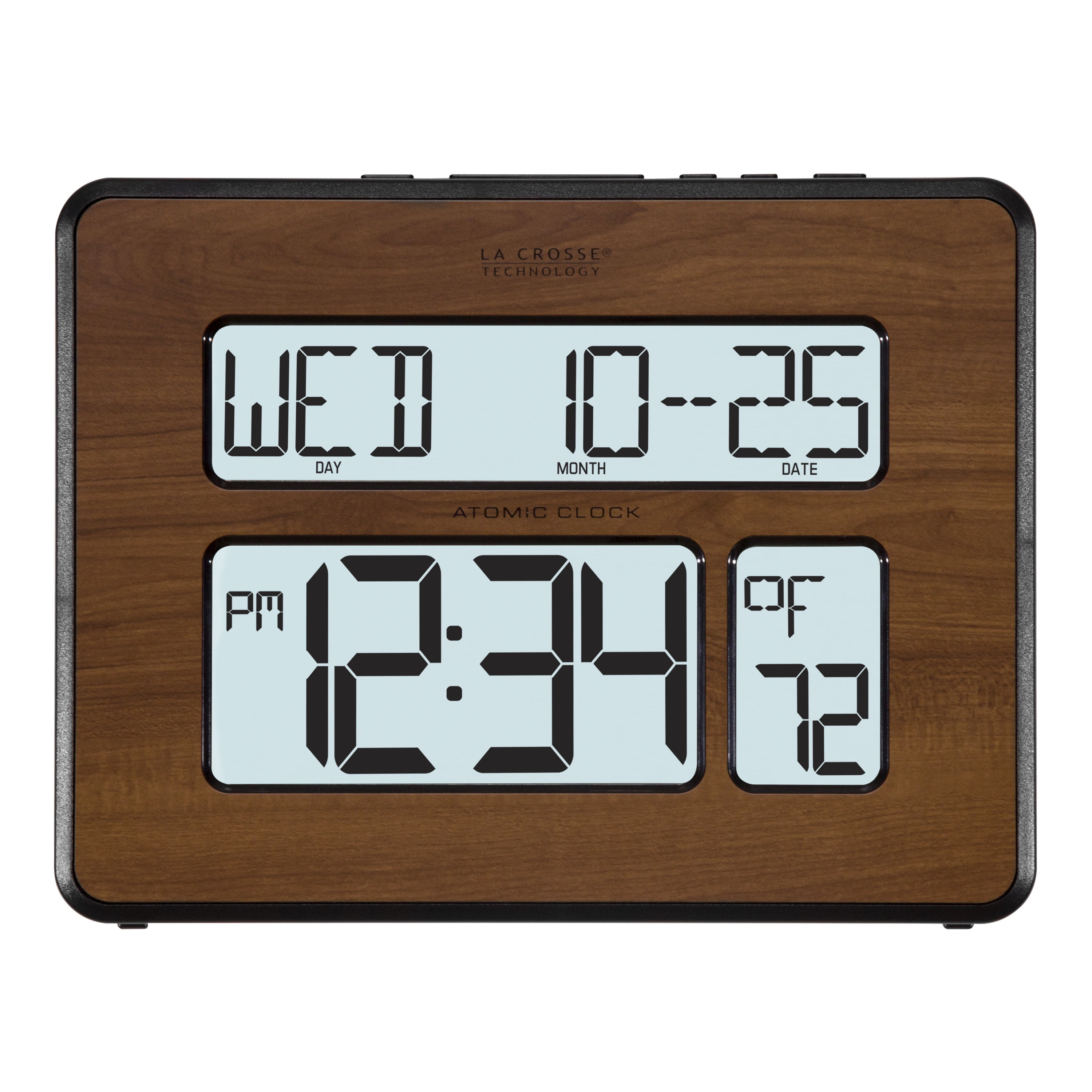 La Crosse Technology Atomic Calendar Backlight Digital Clock with Large Digits, Walnut, 513-1419BL-WA