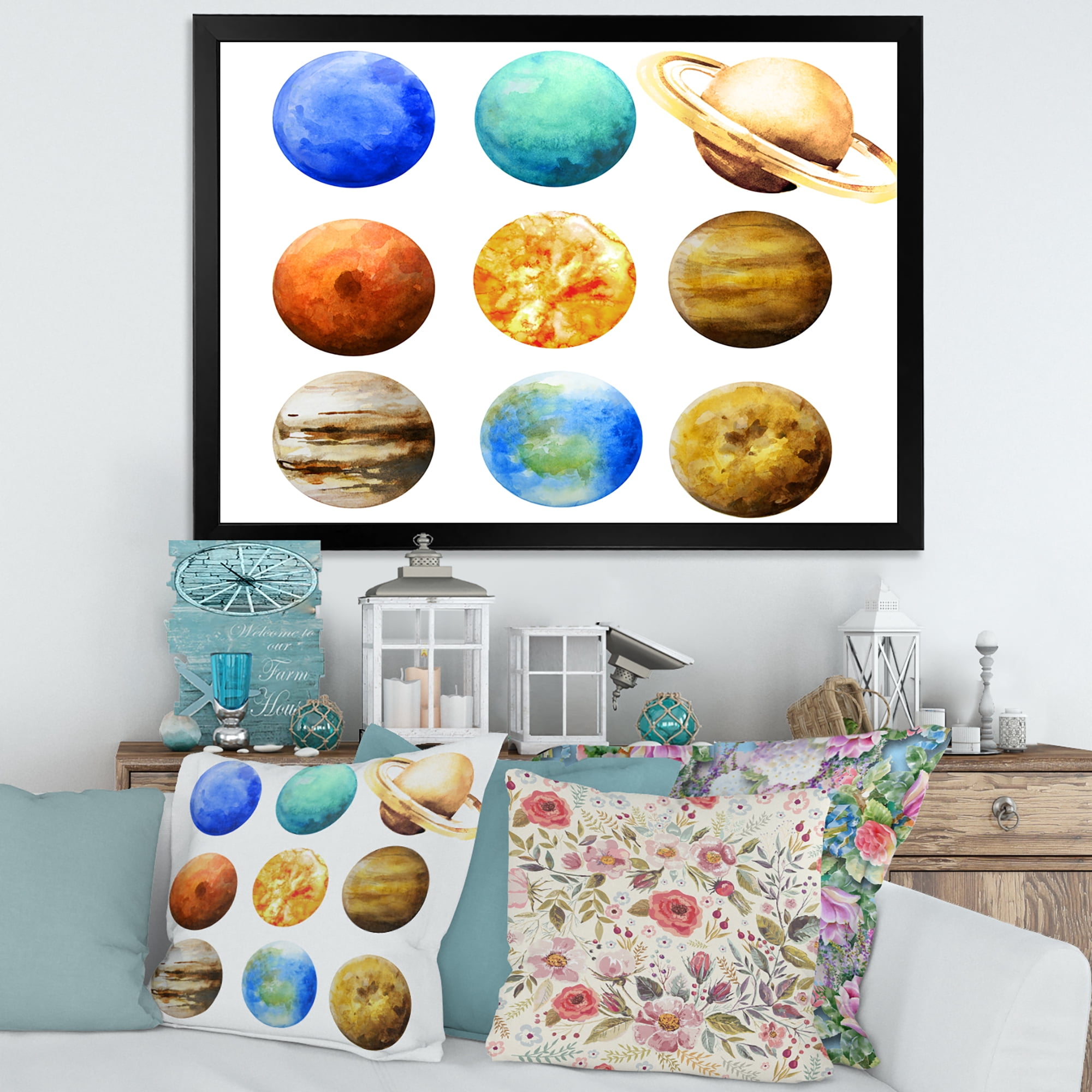 Designart 'Different Planets In Orbit' Modern Framed Art Print