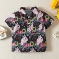 thumbnail image 2 of TOOYOU Boys Shirt Toddler Short Sleeve Easter Cartoon Rabbit Printed Kids Tops T Shirt With Pocket Size 18-24 Months Black, 2 of 7