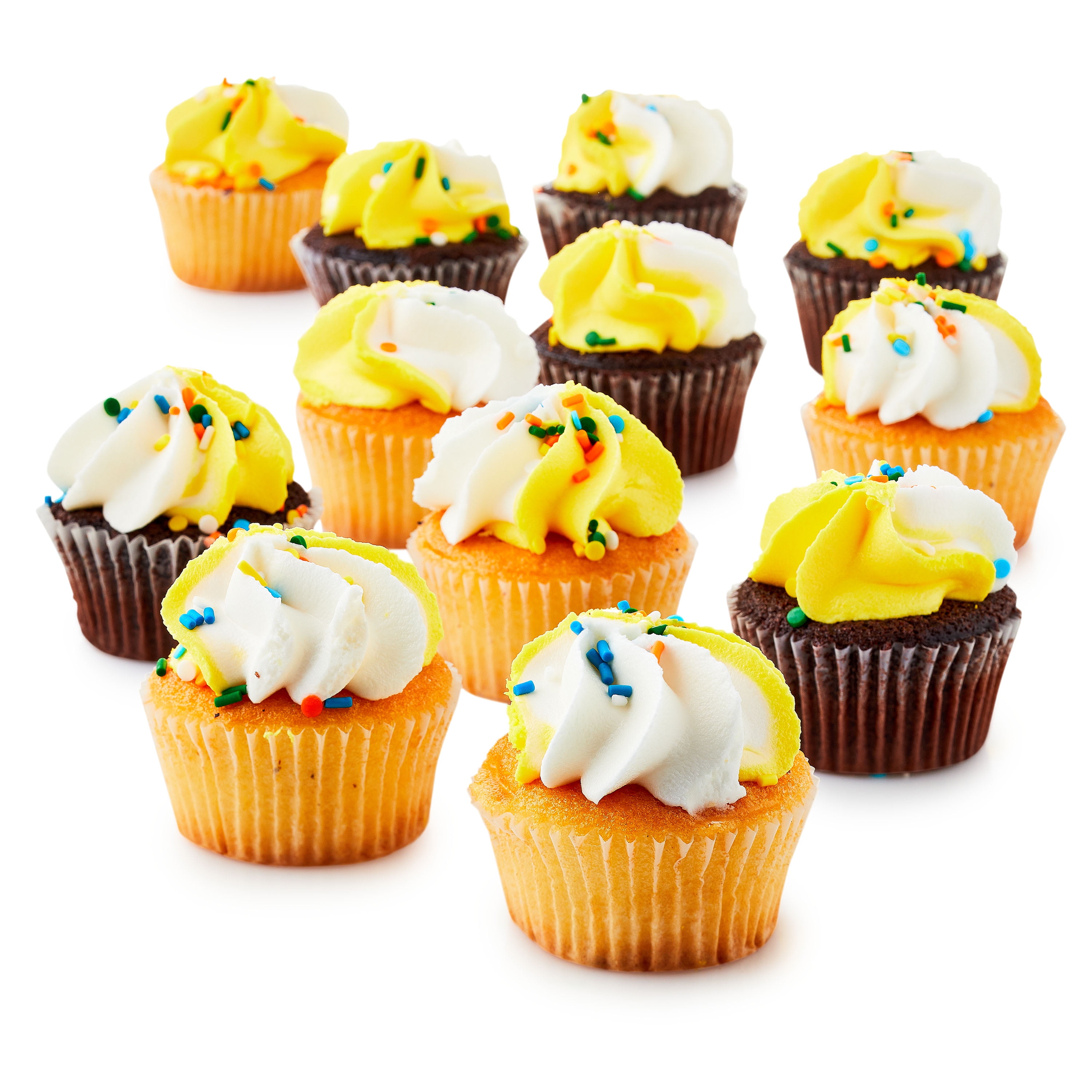 Freshness Guaranteed Chocolate and Vanilla Cupcakes with Yellow and White Icing and Sprinkles, 26.2 oz, 12 Count