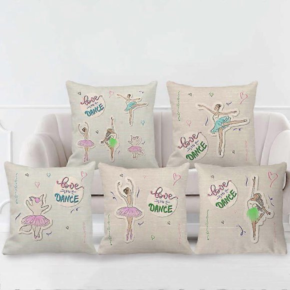Ensemble de 5 Housses de Coussin 45 * 45cm Style C Coton et Lin Canapé Décoration Maison Taies d'Oreiller Décoratives Housse de Coussin Classique pour Salon Chambre