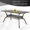 thumbnail image 3 of Costway 59" Outdoor Dining Table All-Weather Cast Aluminum Umbrella Hole 6 Person Bronze, 3 of 10