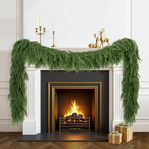 Bootesun 2PCS 9FT Christmas Garlands for Decoration - Norfolk Pine Garlands, Real Touch Winter Pine Garland, Green Artificial Greenery Garlands for Mantle, Table, Wall, Indoor, Outdoor Xmas Decors