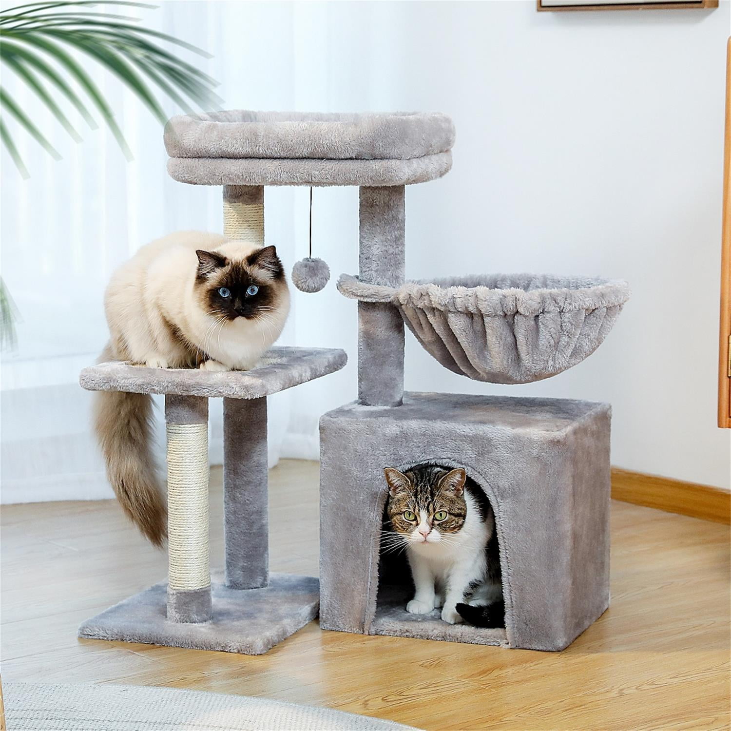 Pefilos 28" Wooden Cat Tree Tower for Indoor Cats, Cat Condo for with Spacious Perch, Fully Wrapped Scratching Sisal Posts, Gray Pefilos 28" Wooden Cat Tree Tower for Indoor Cats, Cat Condo for with Spacious Perch, Fully Wrapped Scratching Sisal Posts, Gray
