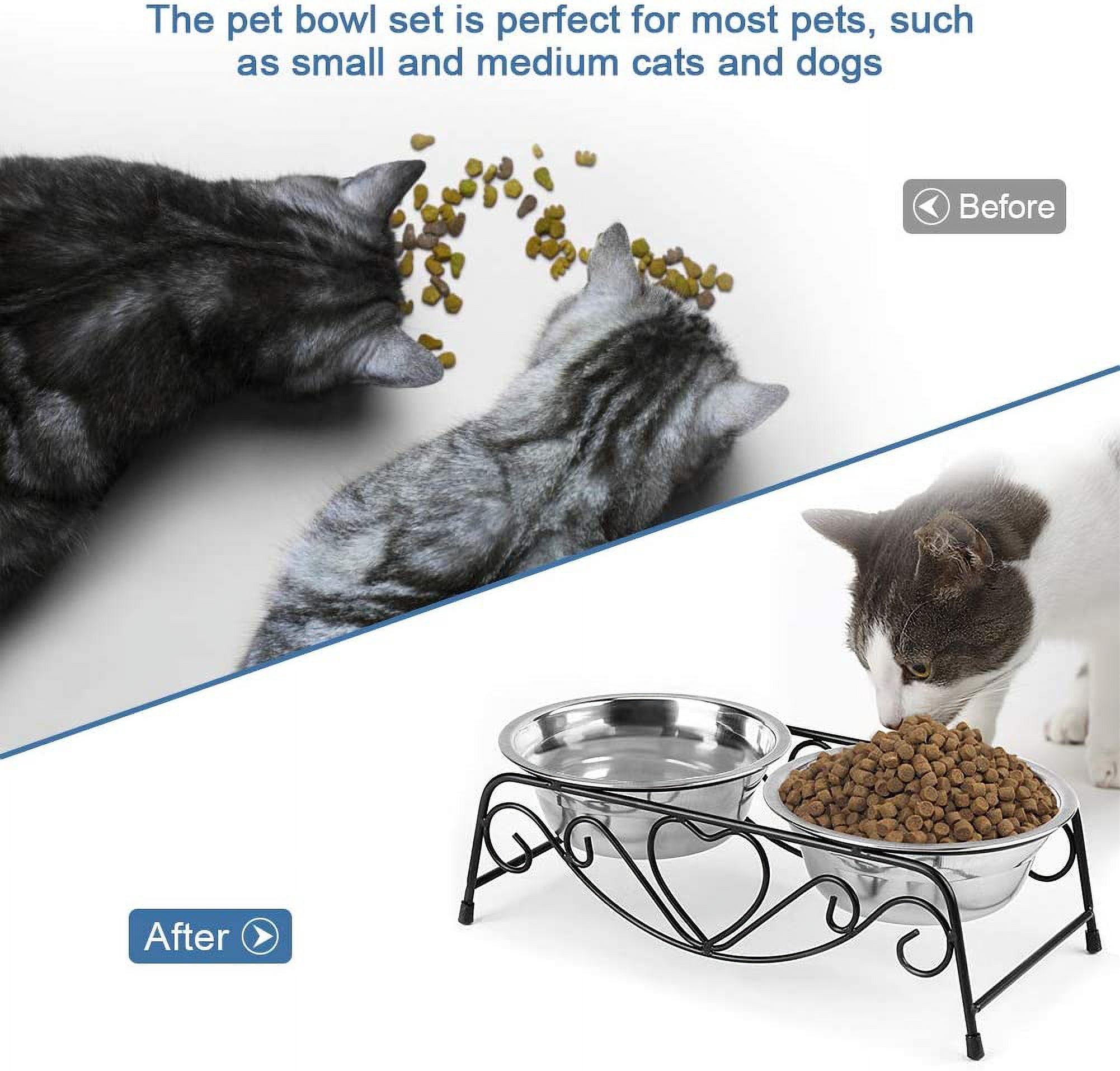 ABCISI Raised Pet Bowls, Stainless Steel Double Dog Cat Food Water Bowls, Feeder Dishes Shelf Stand, Retro Iron Elevated Pet Bowl Stand for Family, 10.2 X 5.5 X 3.3