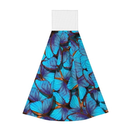 

Zeuib Blue Butterflies Print Coral Velvet Hand Wipes Hanging Hand Towels Set with Hook & Loop Absorbent Towel for Bathroom Home