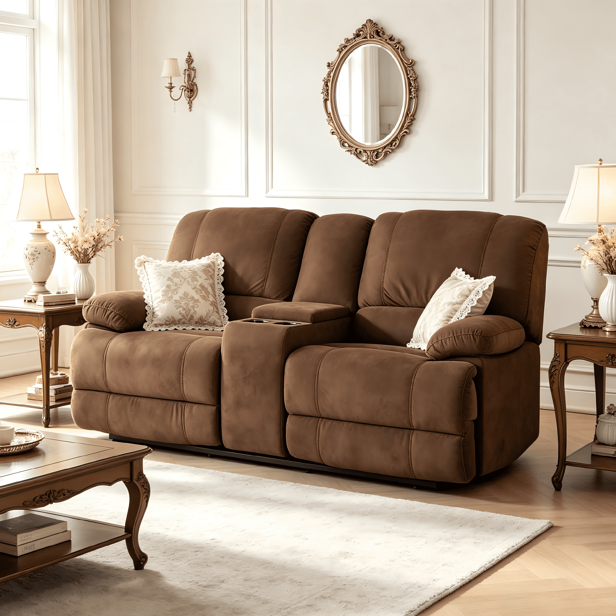 AC Pacific Kevin Brown Dual Reclining Polyester 2-Seat Love Seat