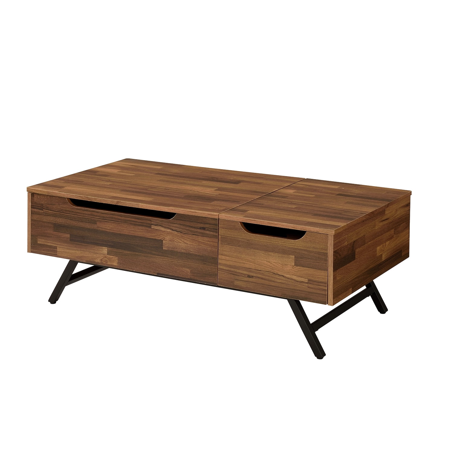 Kadyn Mid Century Modern Living Room Coffee Table, Ceiling Coffee Table with Hidden Storage Room, Living Room Table with Drawers, Walnut