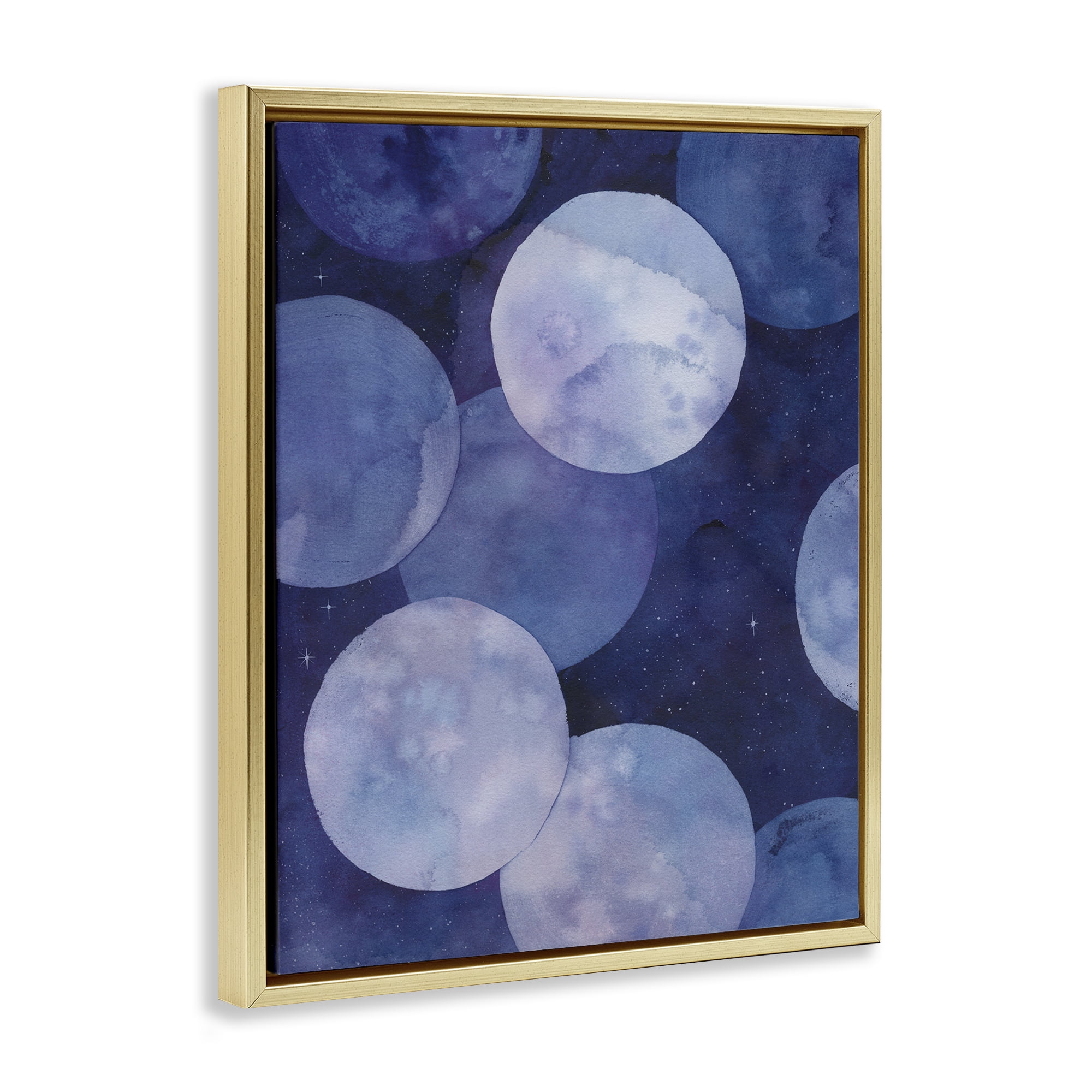 Stupell Industries Layered Circles in Space Abstract Painting Gold Floater Framed Canvas Art Print Wall Art, 17 x 21