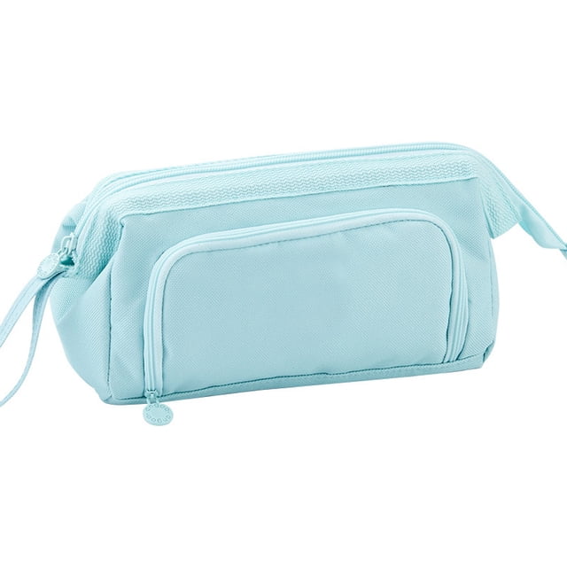 Trousse à Crayons Esthétique Multi-Compartiments en Toile Surdimensionnée, Imperméable, Poignée Portable, Fermeture Éclair, pour Bureau, École, Adolescents, Adultes, Bleu