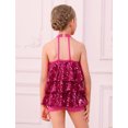 thumbnail image 6 of IBTOM CASTLE Girls Sequin Dance Outfit Sparkly Latin Hip Hop Jazz Dance Outfit Halter Mesh Ruffle Dress Top and Shorts Dancewear Hot Pink, 6 of 7