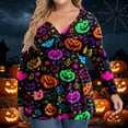 thumbnail image 6 of Halloween Plus Size Wrap Tunic V Neck Long Sleeve Pumpkin Bat Fall Tops Yellow 5XL, 6 of 6