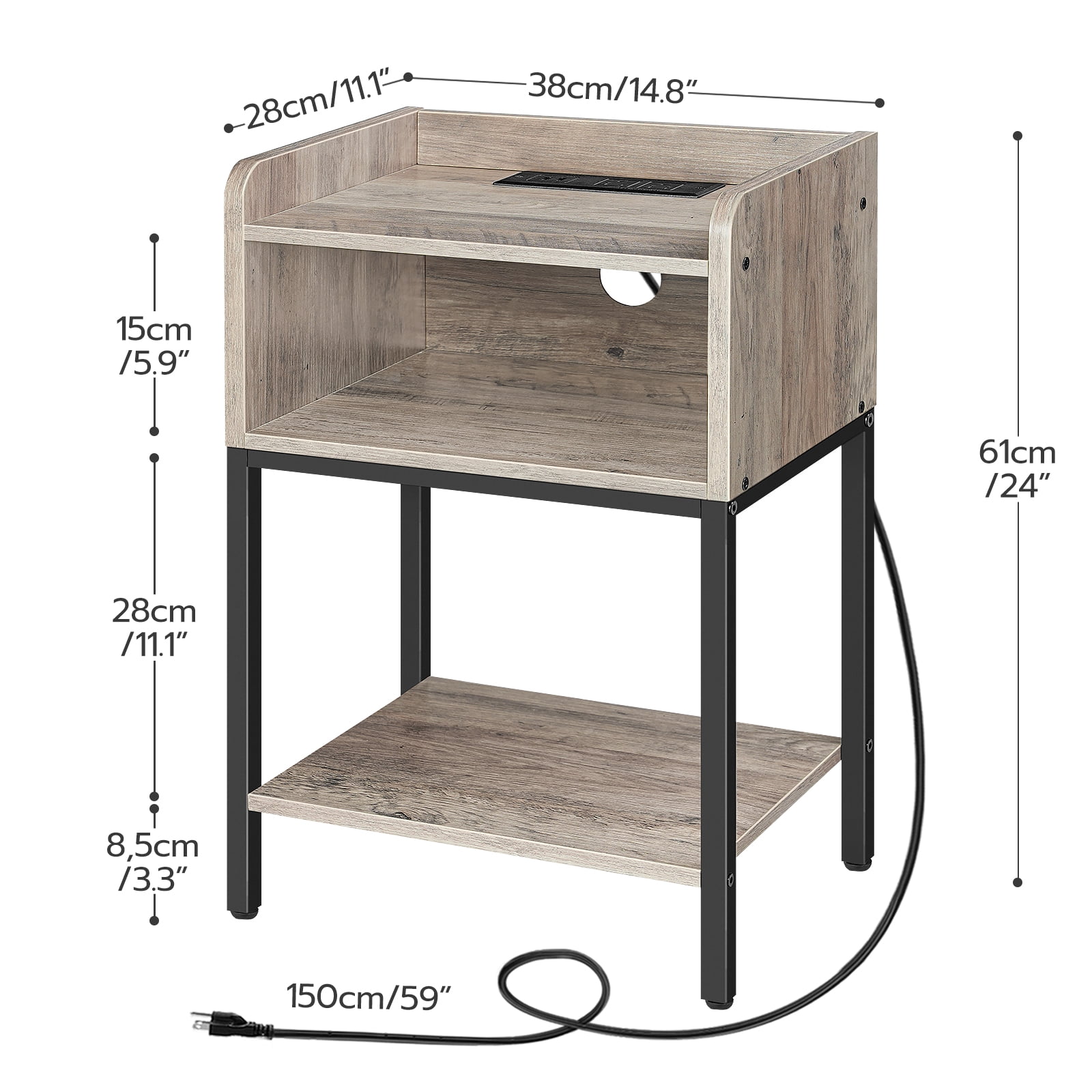 HOOBRO Nightstand with Charging Station & Drawer, Greige
