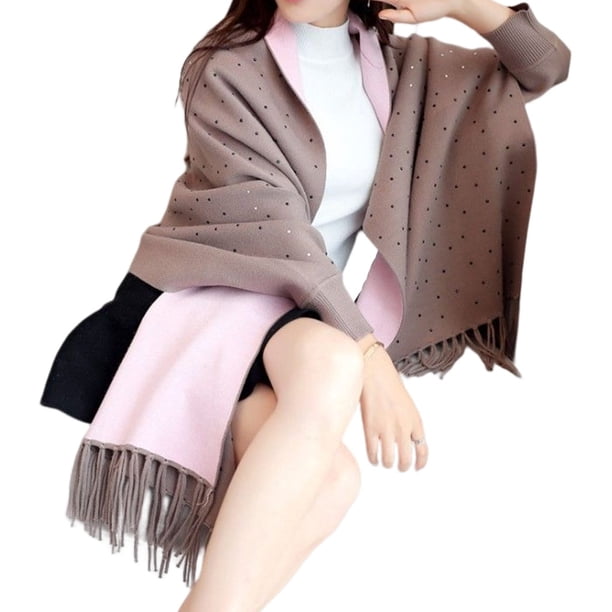 Jumpingount Invierno mujer fibra acrílica chal niñas senderismo pañuelo diseño Simple fiesta banquete capa mujer Poncho ropa accesorio Abrigos y chamarras Caqui Jumpingount AP013278-04