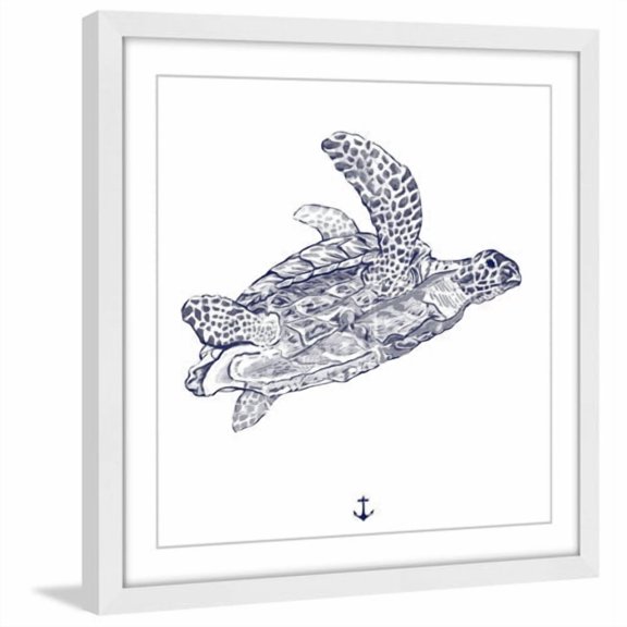 "Blue Turtle" Framed Painting Art Print, 12" x 1.5"