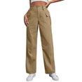 thumbnail image 2 of Kopltyrfg Womens Casual Cargo Pants High Waisted Wide Leg Trousers Palazzo Y2k Streetwear Pants for Women with Pockets (Brown,L), 2 of 9