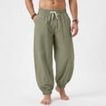 thumbnail image 4 of BVnarty Men's Solid Linen Beach Jogger Pants Loose Drawstring Elastic Waist Casual Long Trousers with Pockets for Vacation Outdoor Army Green XXXL, 4 of 9