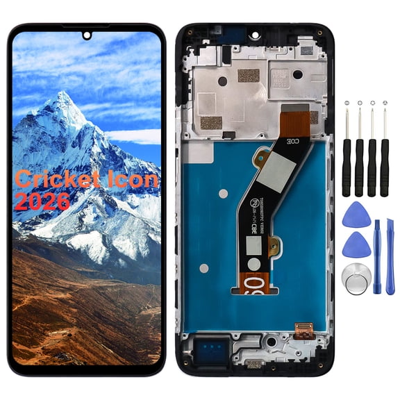 KIQ For Cricket Icon 2026 Replacement LCD Screen Full Assembly with Digitizer(With Frame)(With Repair Tool Set)