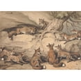 thumbnail image 3 of Samuel Howitt 18x14 Black Modern Framed Museum Art Print Titled - Nine Foxes Gathered Around a Tree; an Illustration of Aesop's Fable, ‘The Fox Who Lost His Tail’, 3 of 5
