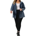thumbnail image 2 of Agnes Orinda Women's Plus Size Layered Drawstring Hooded Utility with Pockets Denim Jackets 1X Gray Blue, 2 of 6