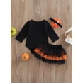 thumbnail image 4 of Bagilaanoe 3pcs Newborn Baby Girls Halloween Outfits Ghost Pumpkin Long Sleeve Romper Tops + Ruffled Shorts + Headband 3M 6M 12M 18M Infant Party Clothes, 4 of 9